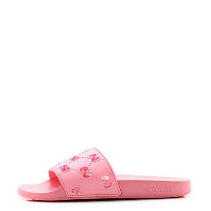 Gucci Rubber GG Monogram Perforated Womens Slide Sandals 39 Rose Box 1 of 9