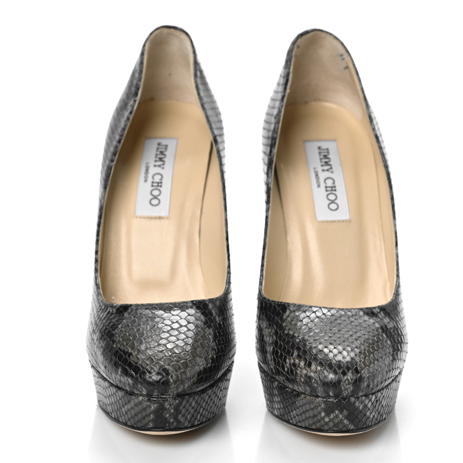 Jimmy Choo Calfskin Snake Print Pumps 38 Grey 2 of 12