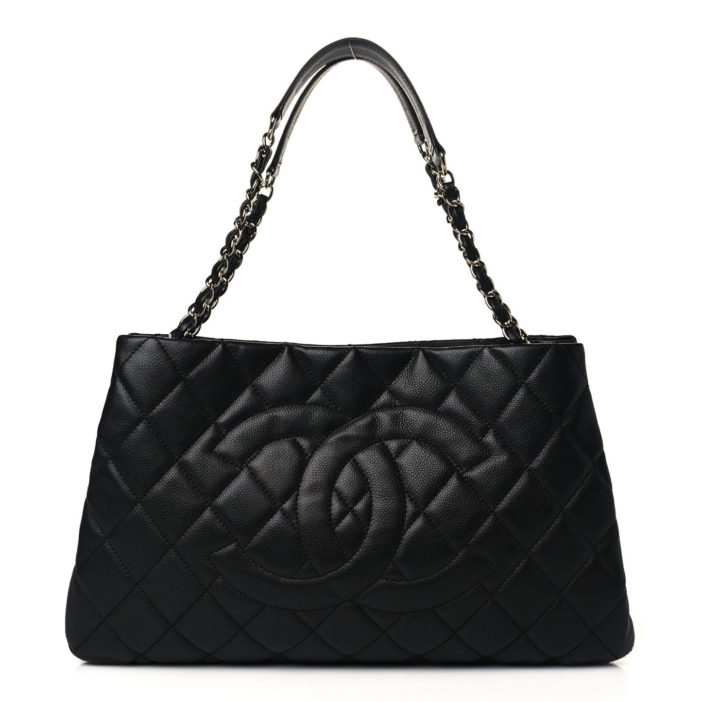 Caviar Quilted Expandable Zip Shoulder Bag Black