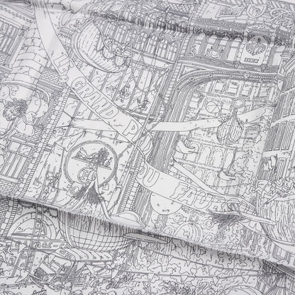 Hermes Silk Le Grand Prix Au Faubourg Scarf 90 Blanc Noir Gris 3 of 6