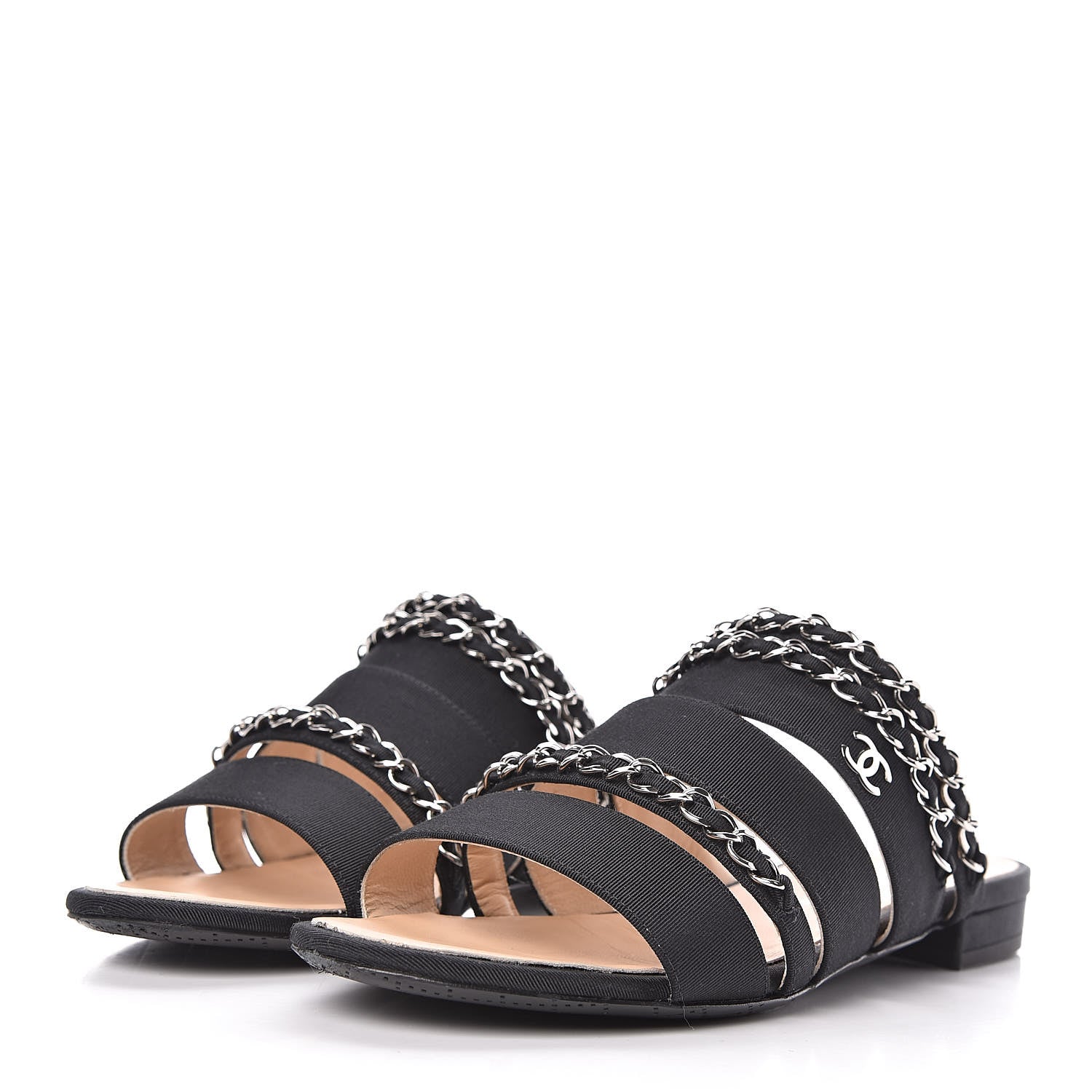 Chanel Grosgrain Chain Sandals 36 Black 3 of 11