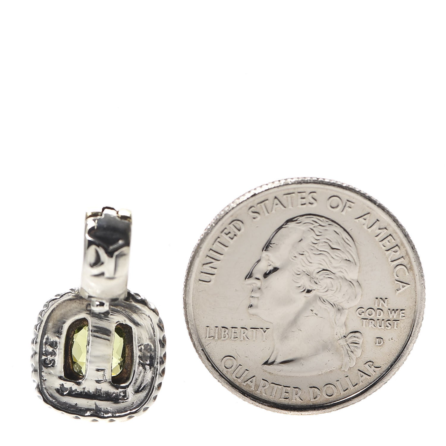 David Yurman Sterling Silver 14K Yellow Gold Peridot 7mm Albion Enhancer Pendant 2 of 4