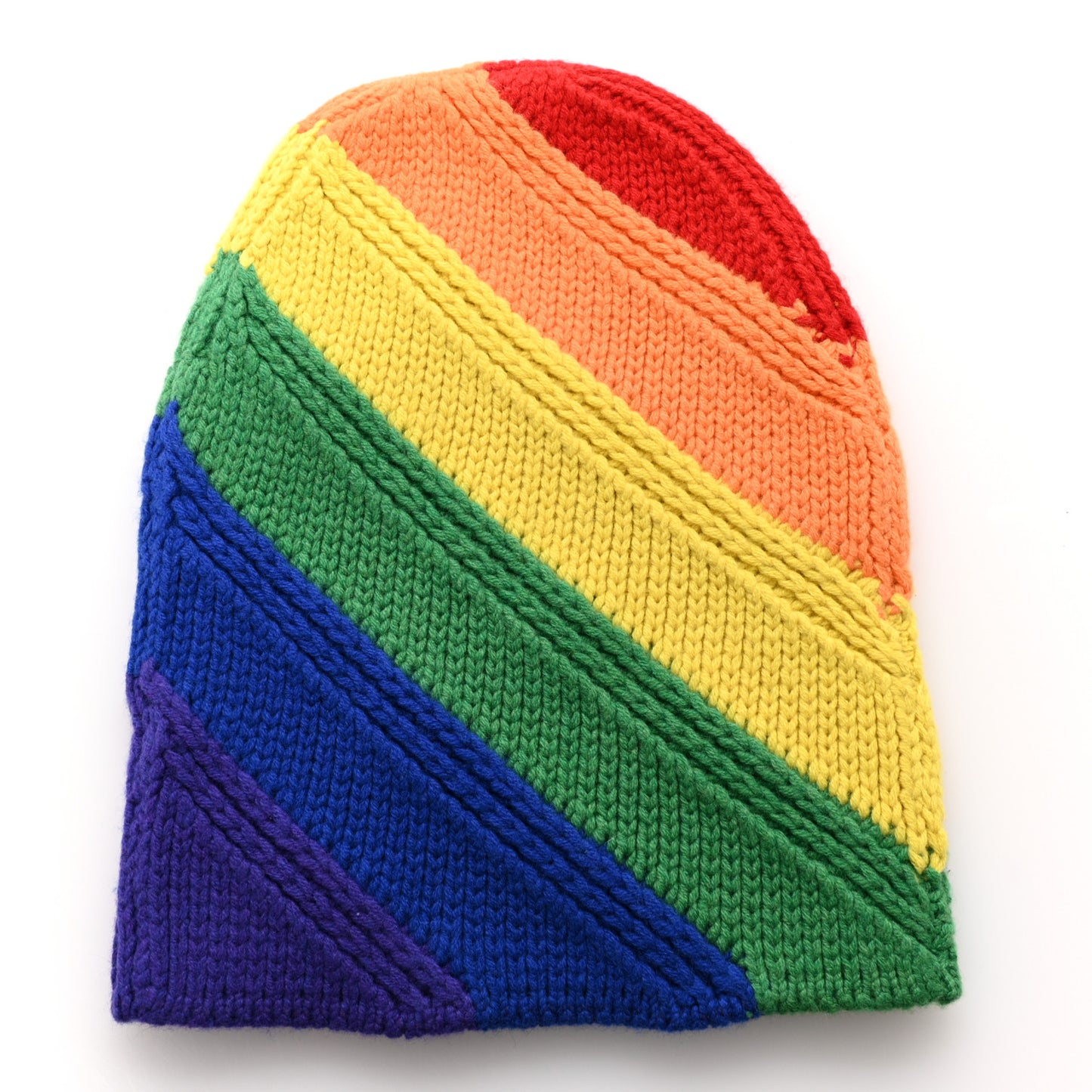 Wool Cashmere Knit Stripe Beanie Hat Rainbow