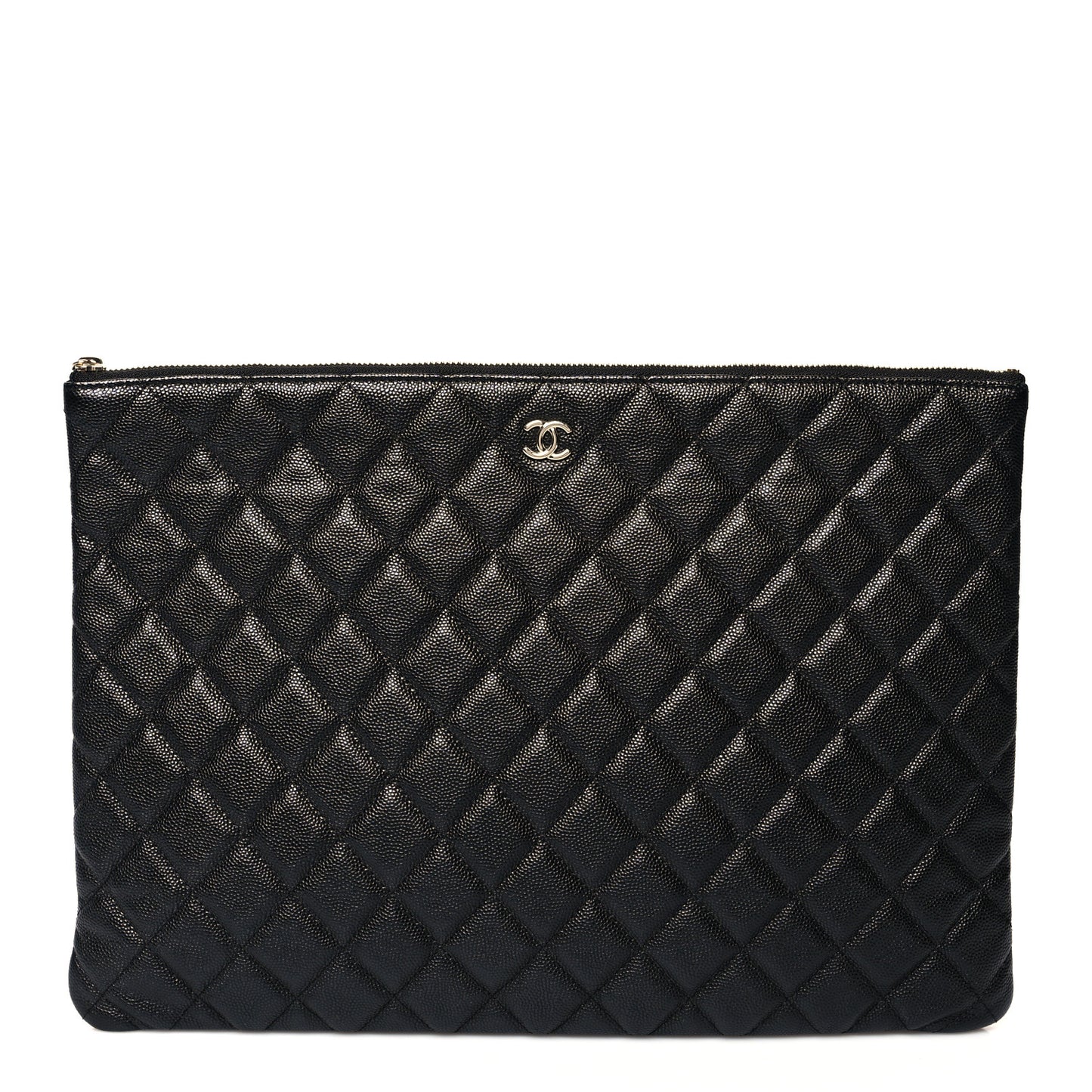 Iridescent Caviar Quilted Large Cosmetic Case Black