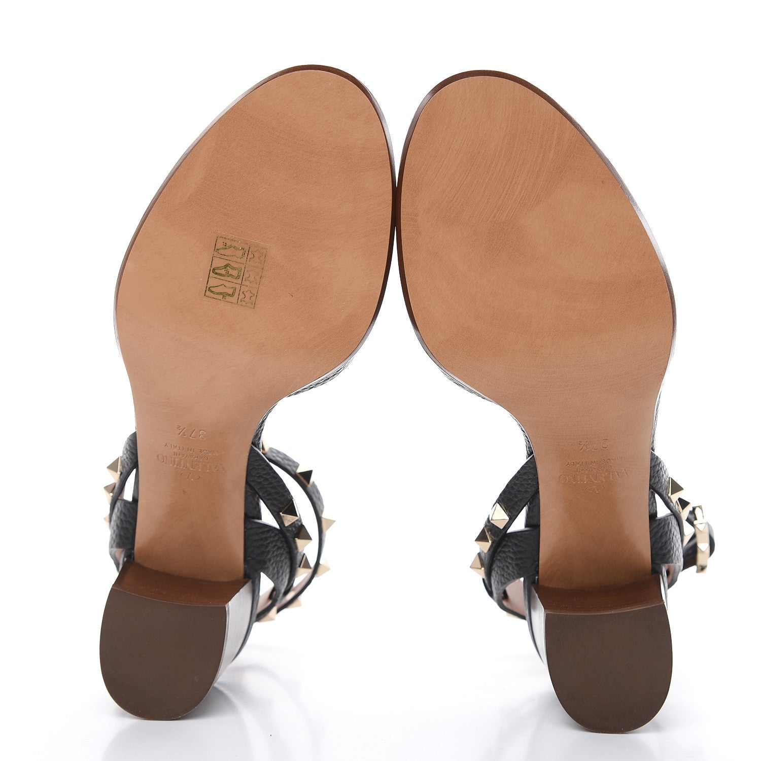 Valentino Garavani Pebbled Calfskin Rockstud Ankle Strap 60mm Sandals 37.5 Black Light Cuir 5 of 8