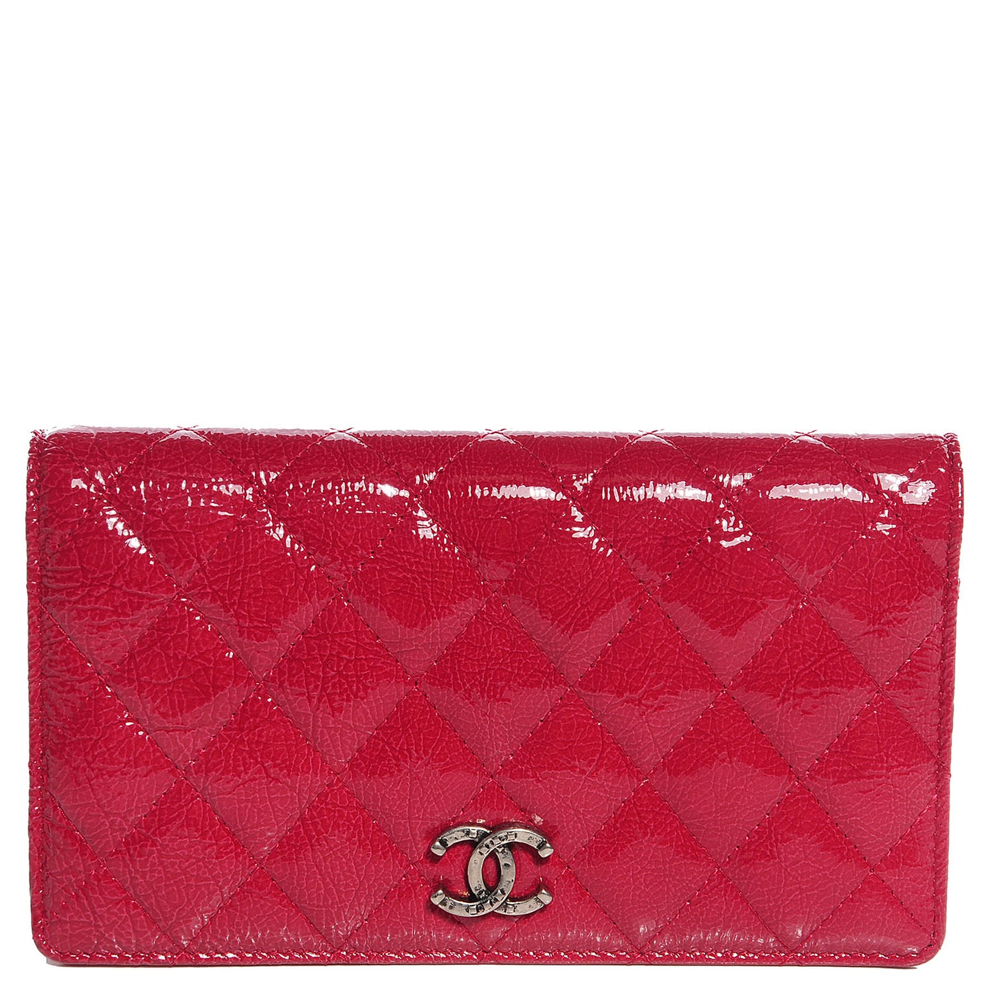Distressed Patent Yen Wallet Dark Pink
