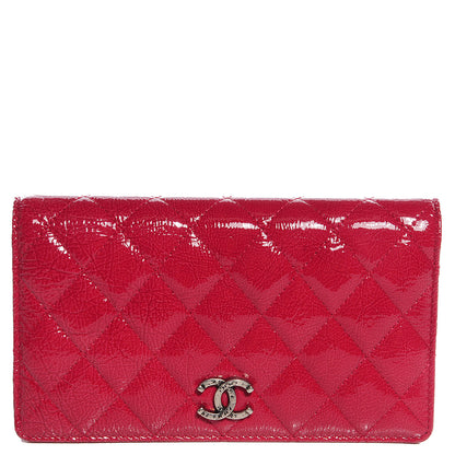 Chanel Distressed Patent Yen Wallet Dark Pink 1 of 16