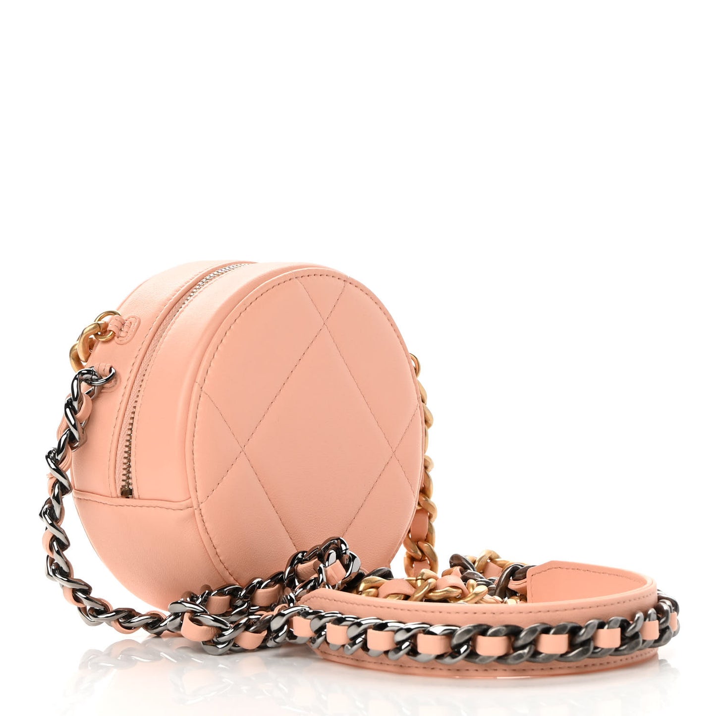 Lambskin Quilted Chanel 19 Round Clutch With Chain Light Orange