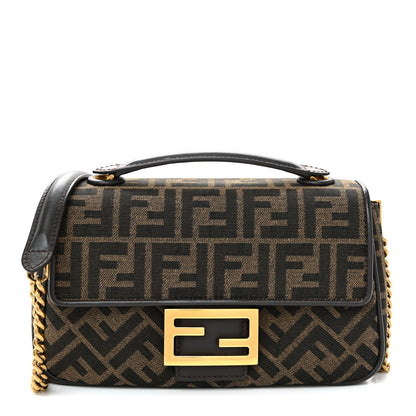 Fendi Fabric Jacquard FF 1974 Midi Chain Baguette Tobacco Moro 1 of 9