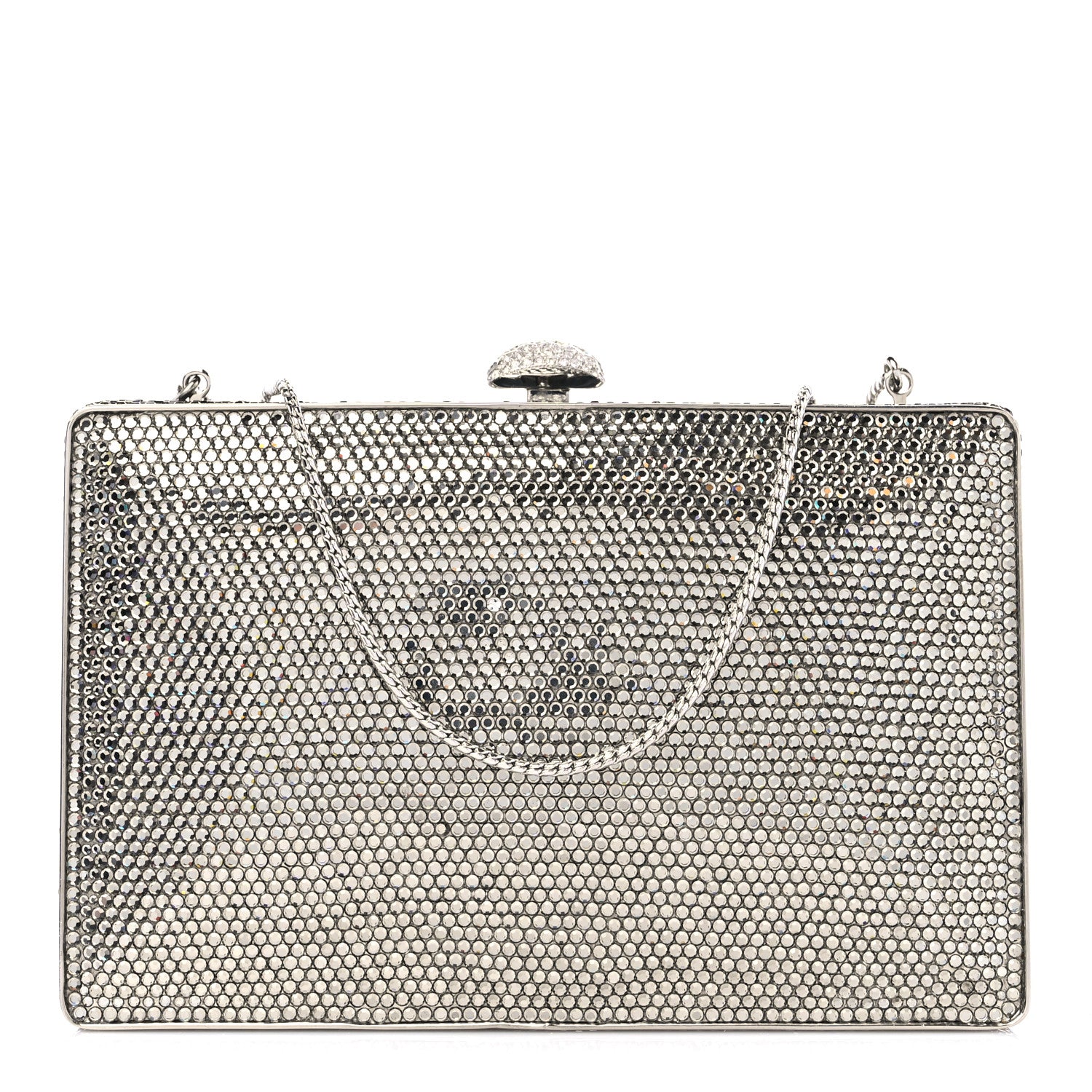Judith Leiber Swarovski Crystal Minaudiere Clutch Silver 1 of 8