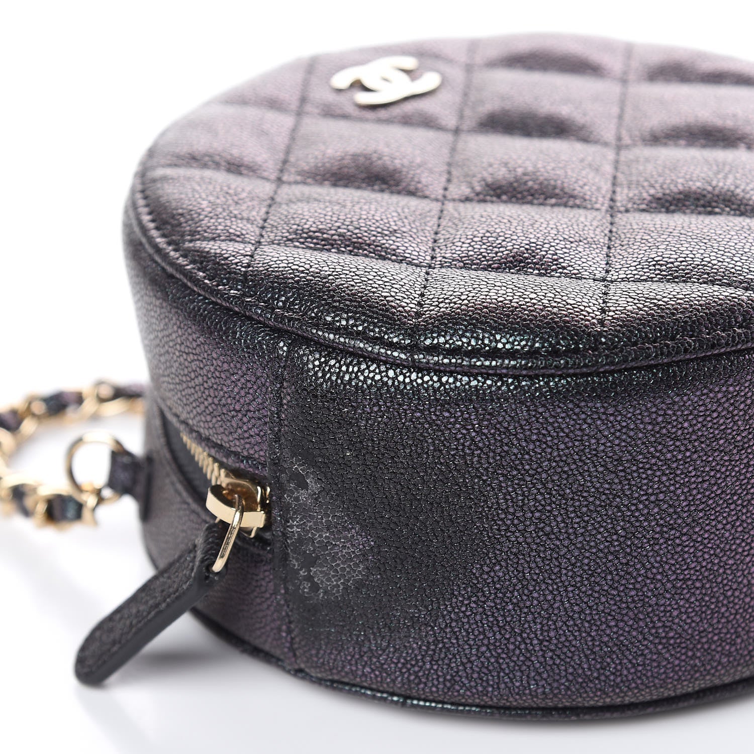 Chanel Iridescent Caviar Quilted Round Clutch With Chain Black 9 of 11