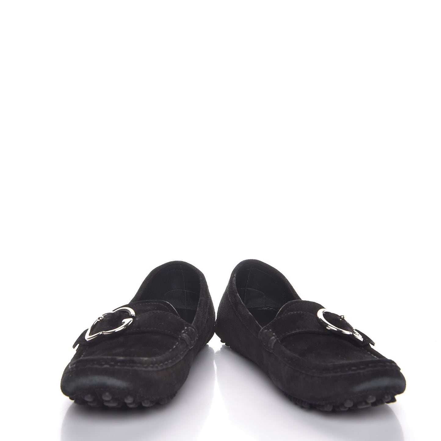 Suede GG Buckle Driver Loafers 37 Nero Black