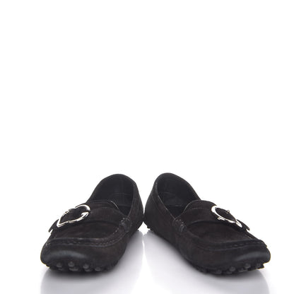 Gucci Suede GG Buckle Driver Loafers 37 Nero Black 5 of 10