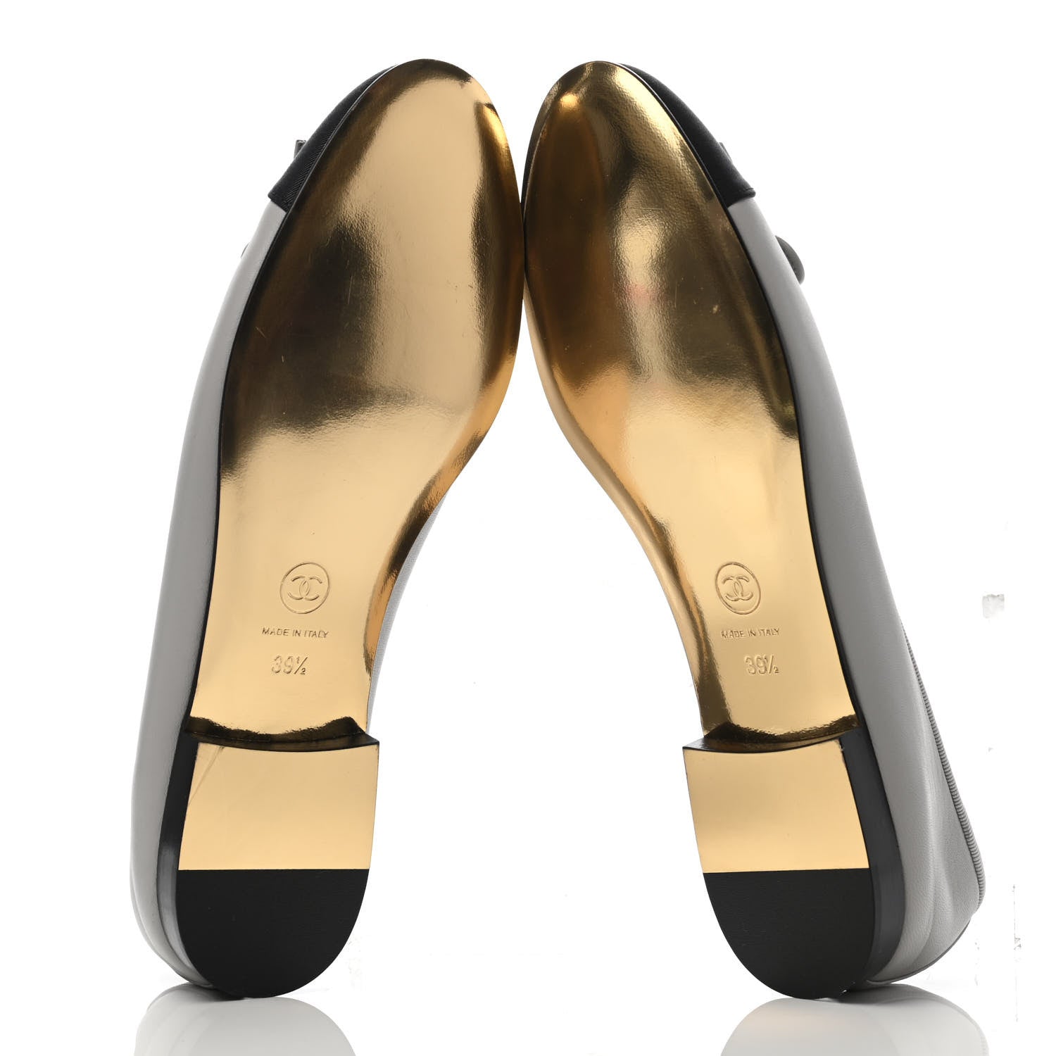 Chanel Lambskin Grosgrain Cap Toe CC Ballerina Flats 39.5 Grey Black 4 of 4
