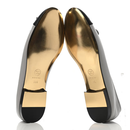 Chanel Lambskin Grosgrain Cap Toe CC Ballerina Flats 39.5 Grey Black 4 of 4