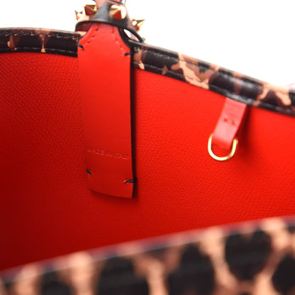 Christian Louboutin Calfskin Leopard Print Spikes Small East West Cabata Tote Brown 9 of 10