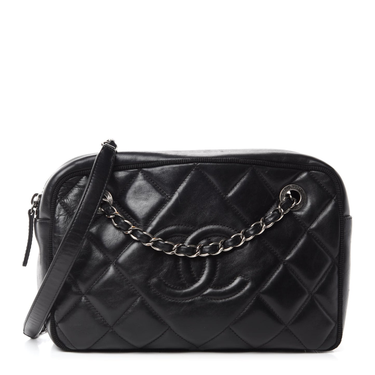 Lambskin Quilted Small Diamond CC Camera Case Black