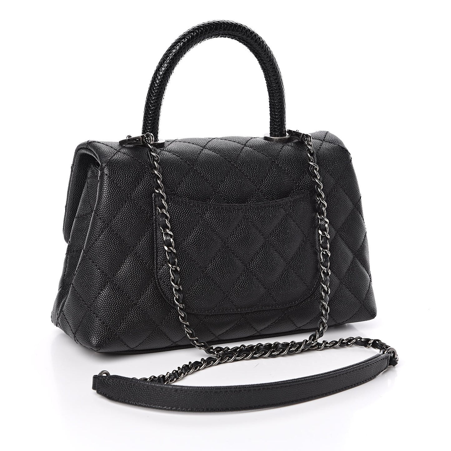 Caviar Lizard Quilted Mini Coco Handle Flap Black