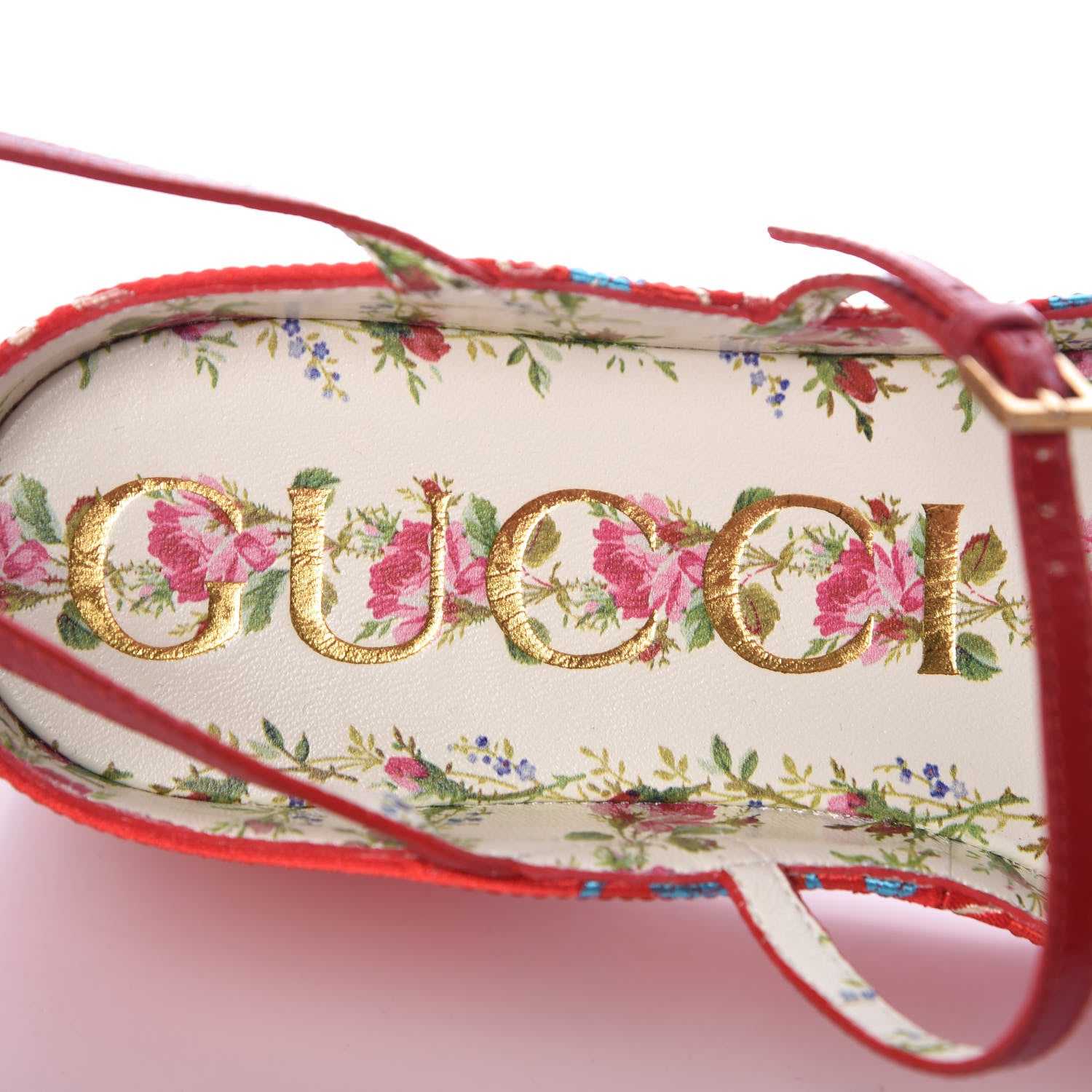 Gucci Malaga Kid Silk Hannelore Detachable Platform Slide 37 Hibiscus Red 10 of 17