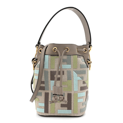 Fendi Canvas Calfskin FF Multicolor Mini Mon Tresor Bucket Bag Matcha Milk Dove 1 of 10