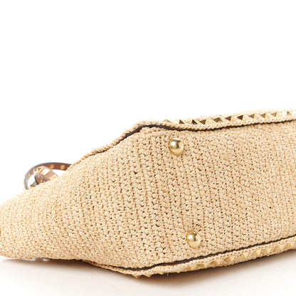 Valentino Garavani Raffia Calfskin Small Rockstud Tote Naturale Saddle Brown 9 of 10