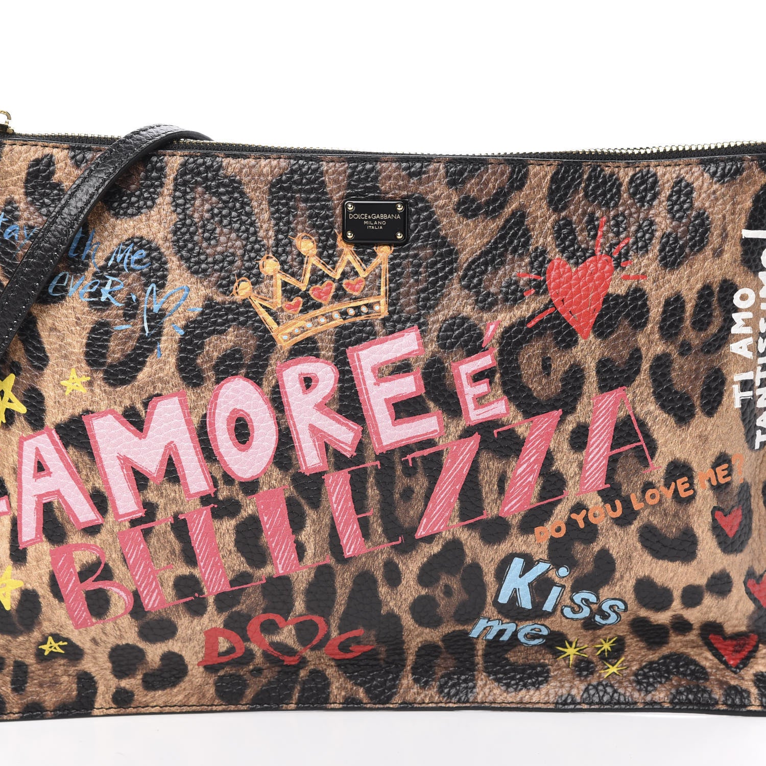 Dolce & Gabbana Calfskin Leopard Graffiti Print Crossbody Pouch Multicolor 6 of 8