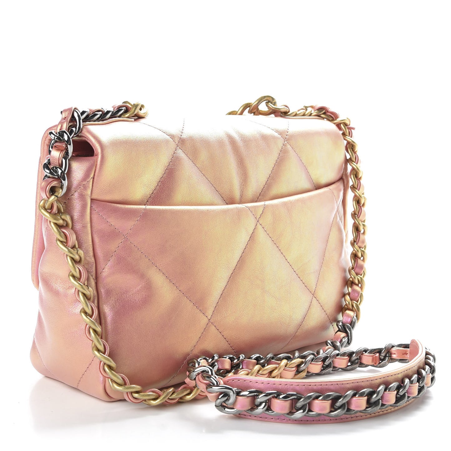 Iridescent Calfskin Quilted Medium 19 Flap Pink