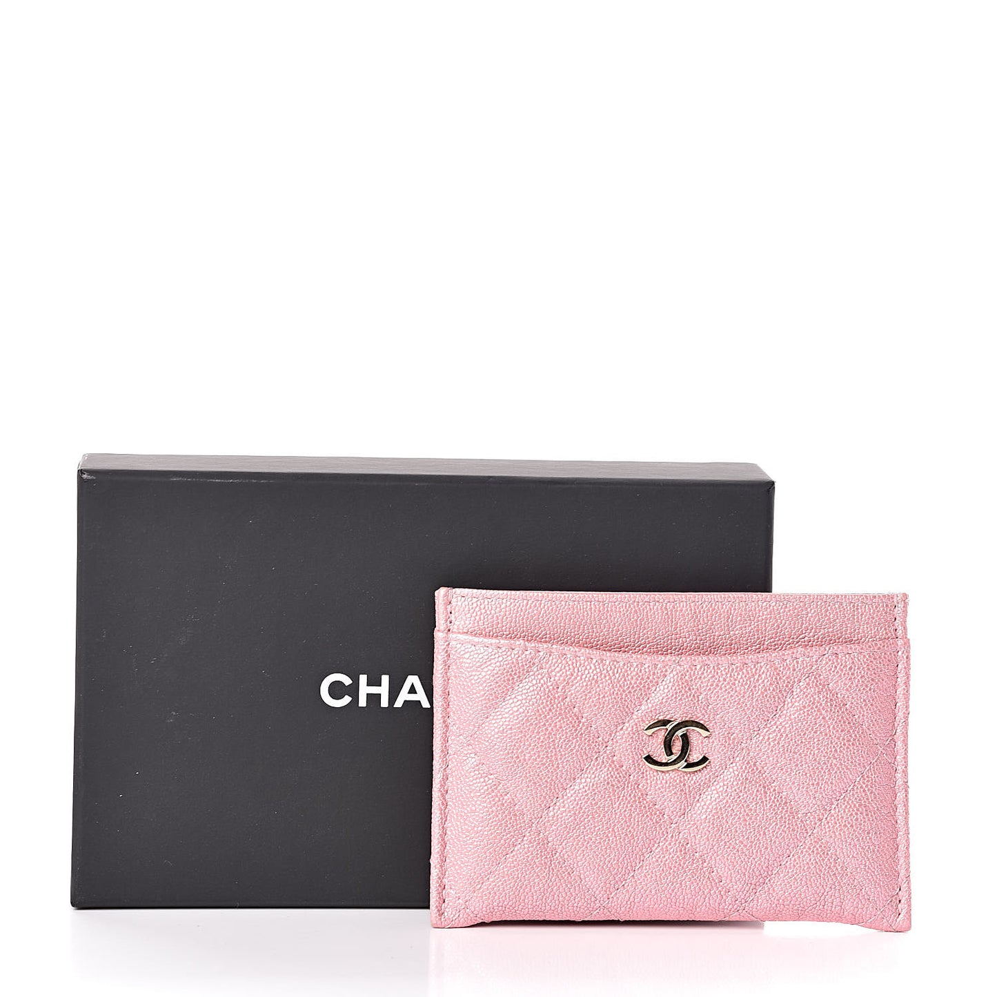 Iridescent Caviar Quilted Card Holder Rose Pink