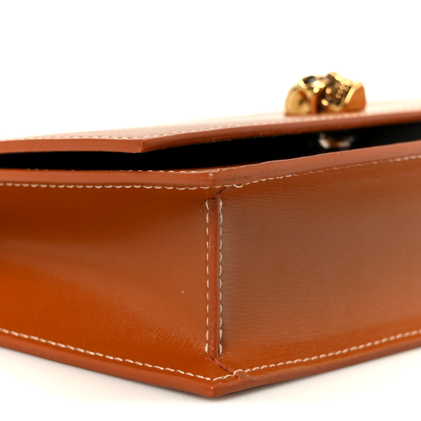 Calfskin Mini Skull Chain Crossbody Bag Caramel Tan