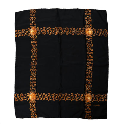 Chanel Silk Printed Chain Scarf Black 1 of 3