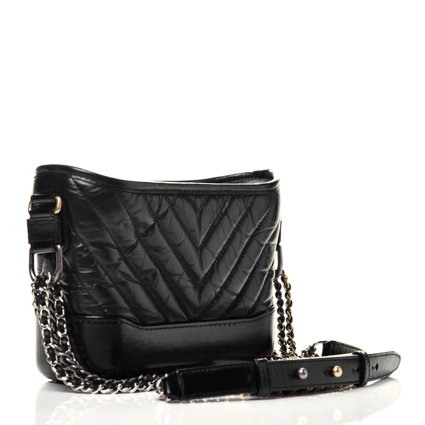 Aged Calfskin Chevron Quilted Small Gabrielle Hobo Black