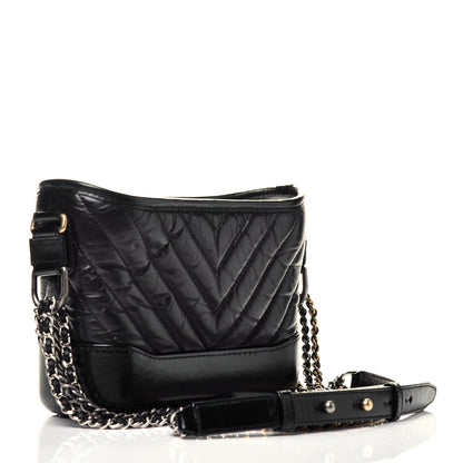 Chanel Aged Calfskin Chevron Quilted Small Gabrielle Hobo Black 3 of 9