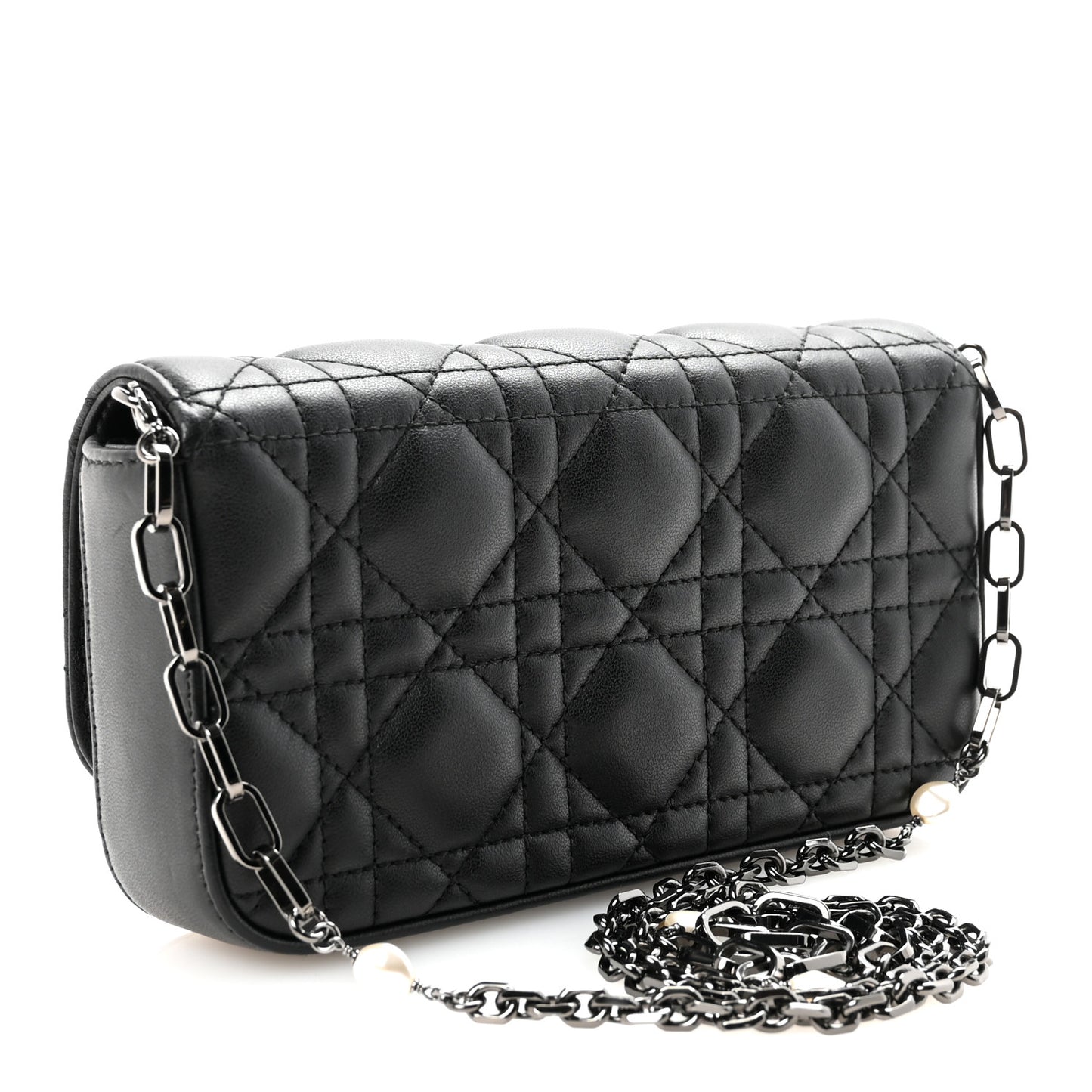 Lambskin Cannage Dior Talk Phone Pouch Black