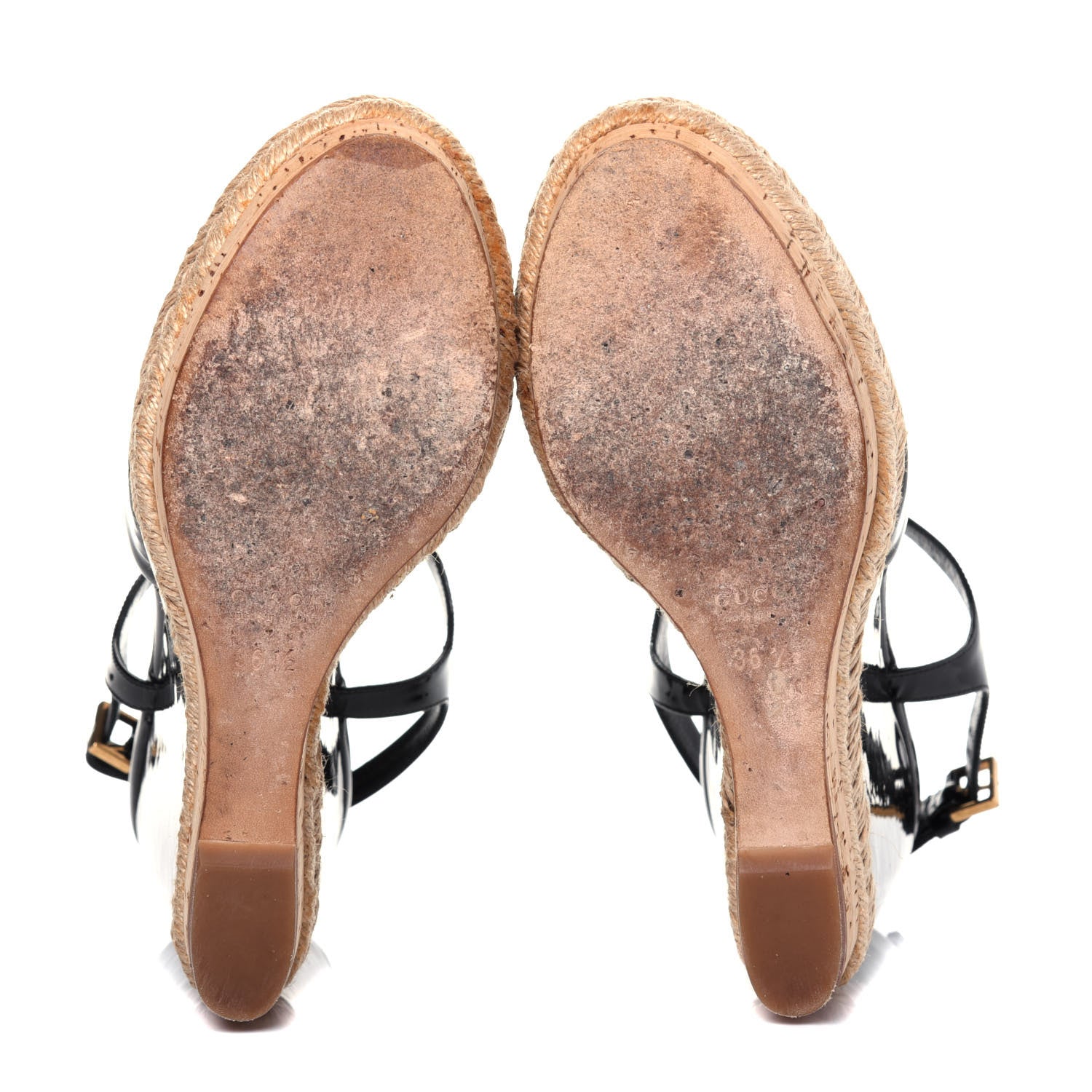 Gucci Patent Cork Hollie Wedge Sandals 36.5 Black 5 of 13