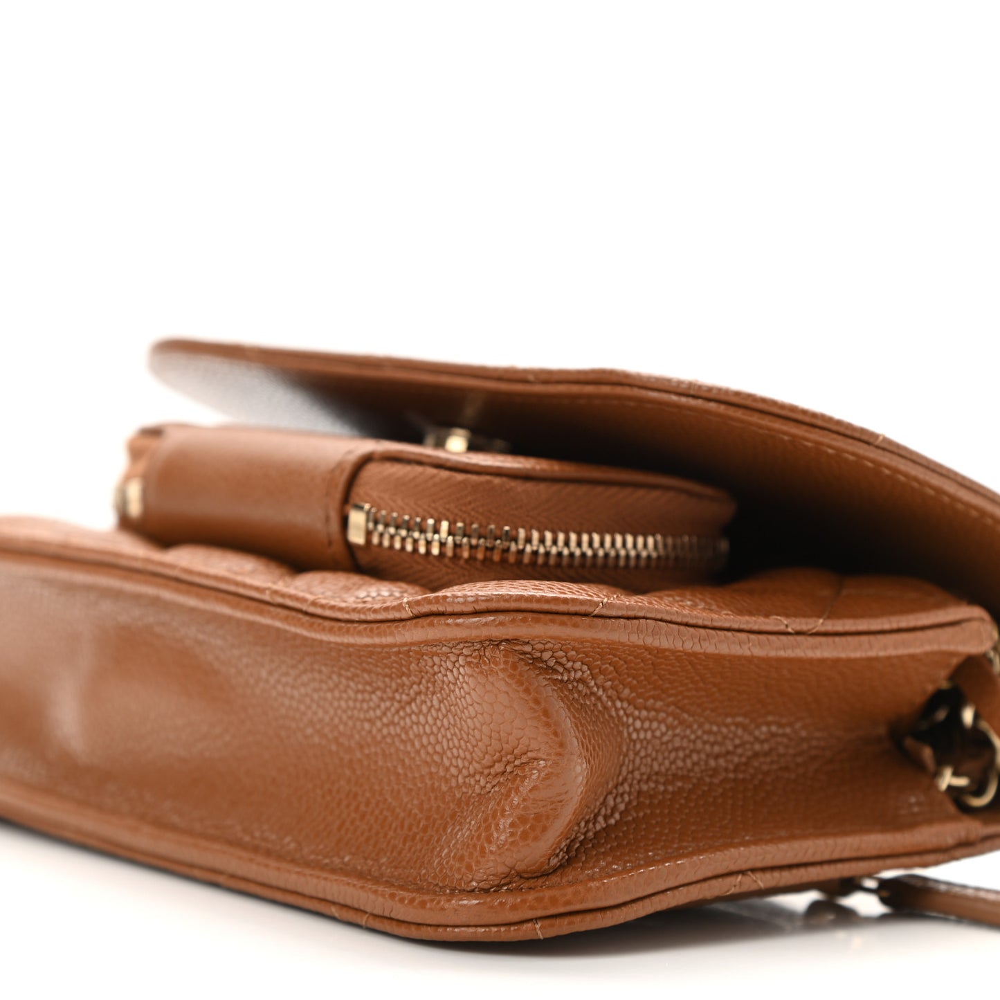 Caviar Quilted Business Affinity Clutch With Chain Flap Camel