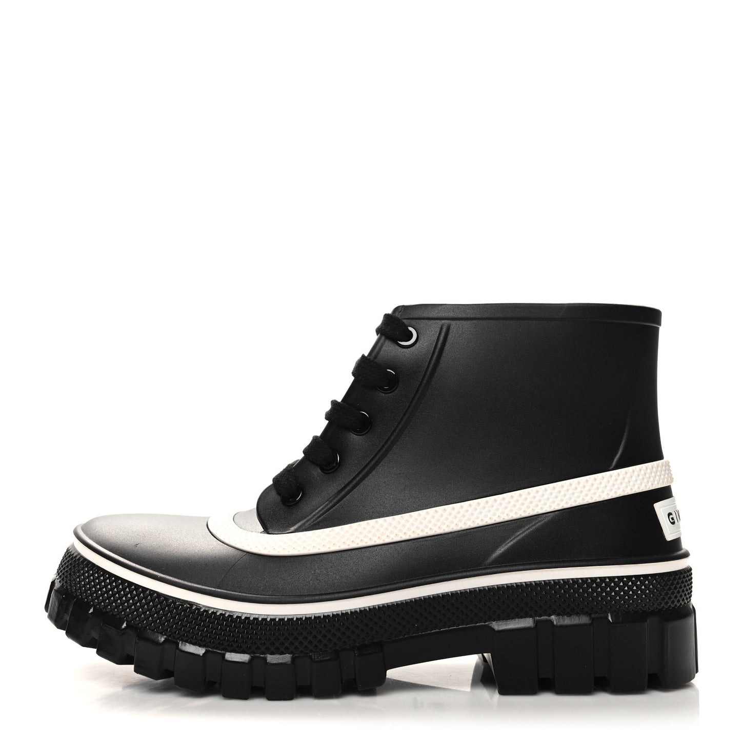 Rubber Lug Sole Lace Up Ankle Boots 40 Black White