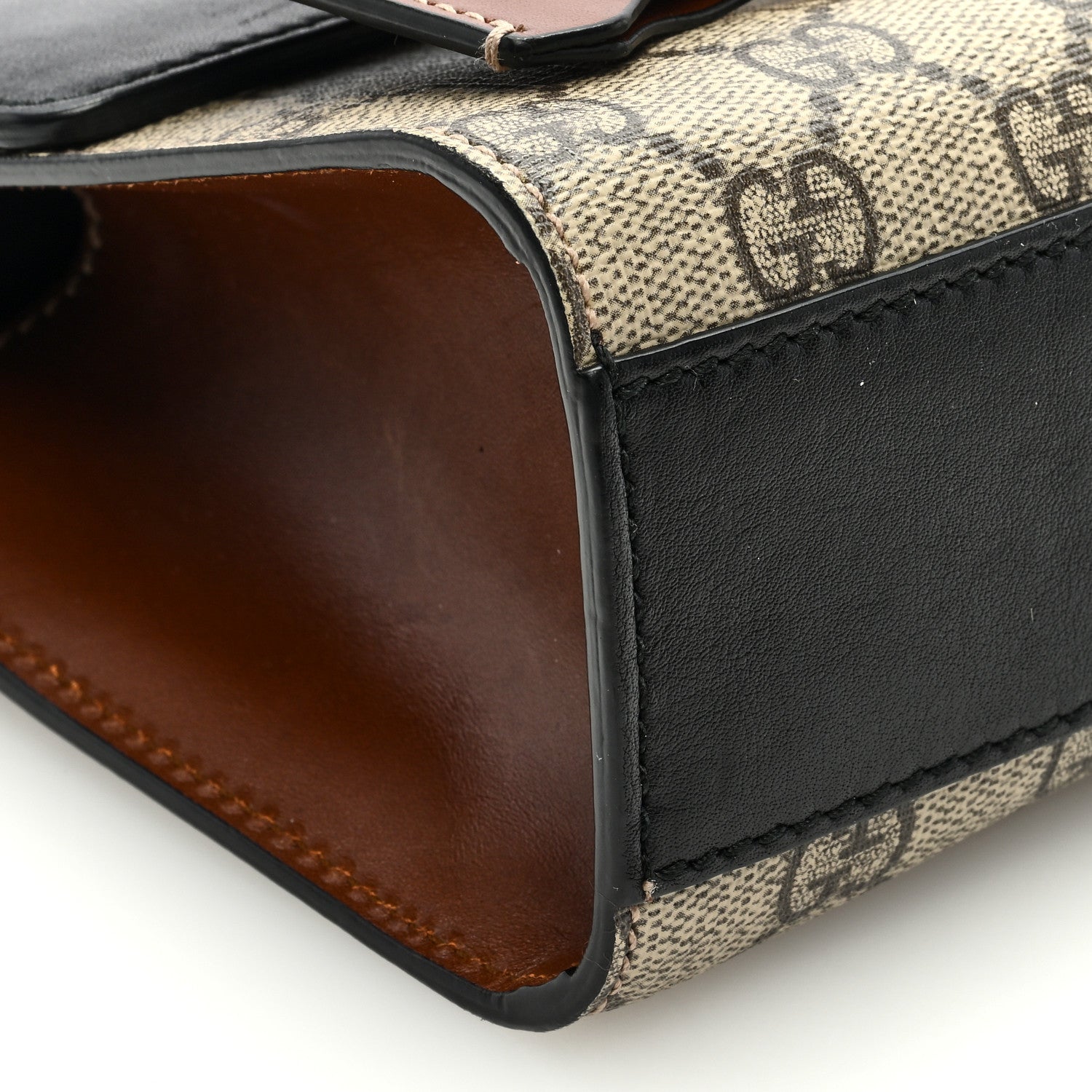Gucci GG Supreme Monogram Calfskin Small Padlock Shoulder Bag Beige Black Cuir 8 of 9