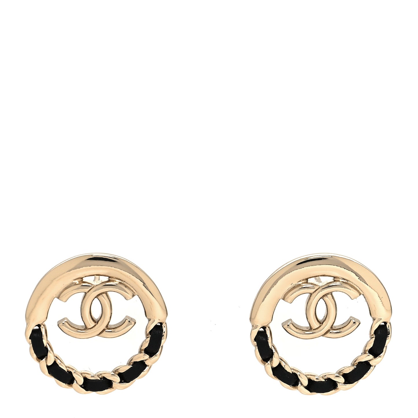 Lambskin Chain CC Round Earrings Gold Black