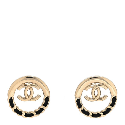 Chanel Lambskin Chain CC Round Earrings Gold Black 1 of 4