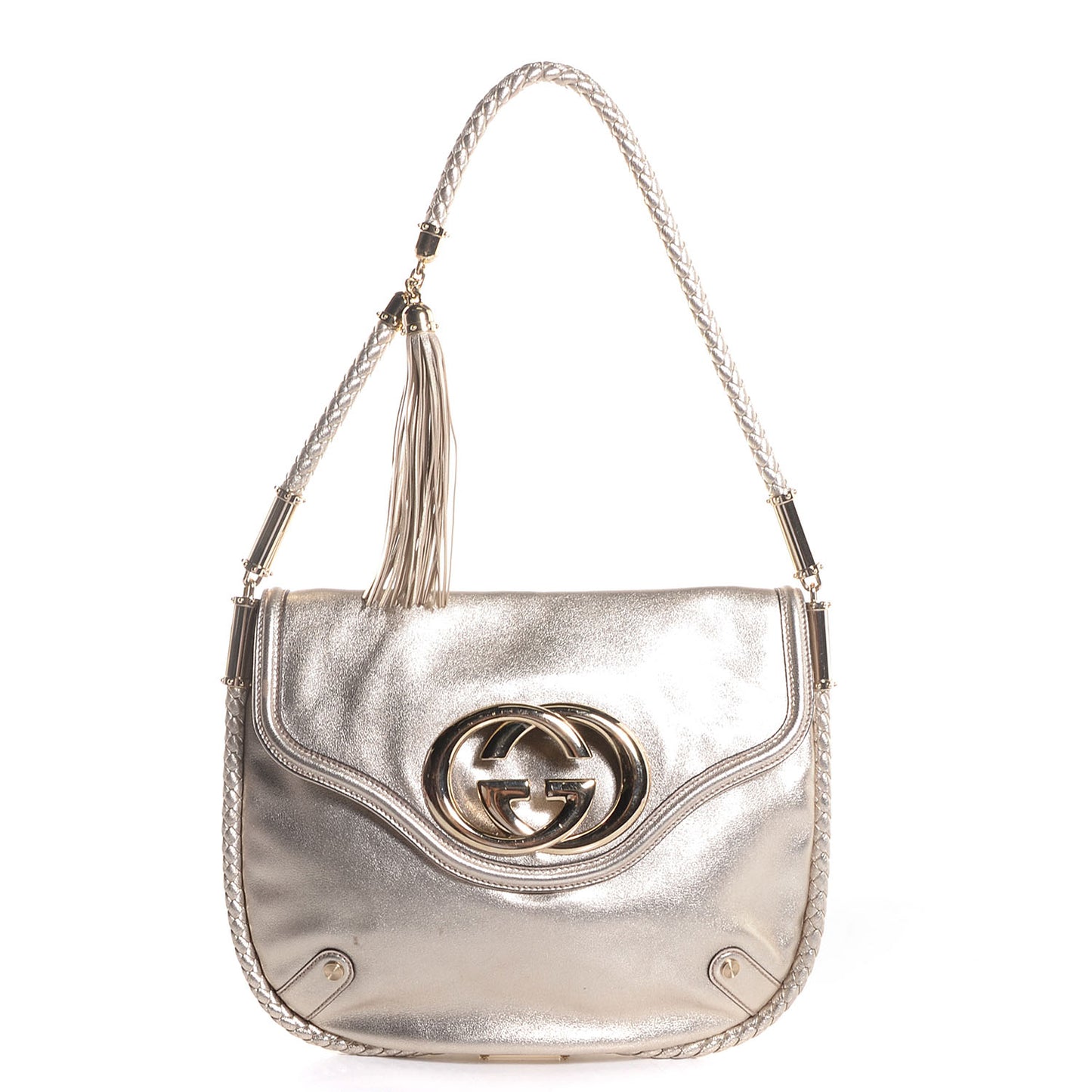Leather Medium Britt Tassel Shoulder Bag Platinum