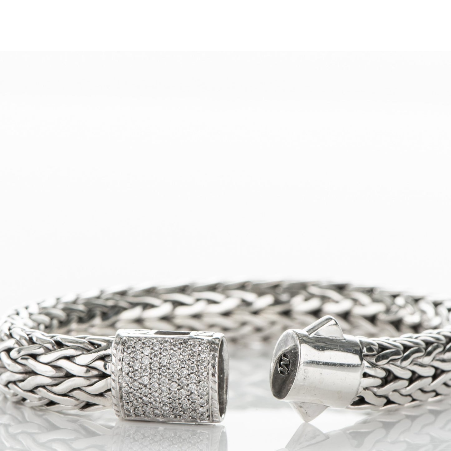 Sterling Silver Pave Diamond Medium Classic Chain Clasp Bracelet