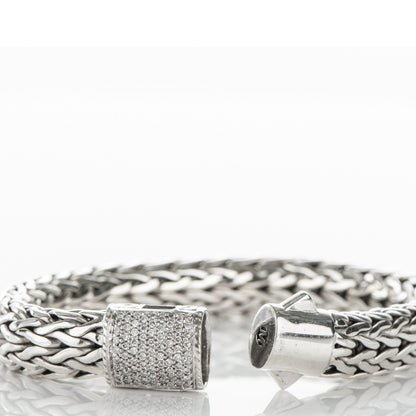 John Hardy Sterling Silver Pave Diamond Medium Classic Chain Clasp Bracelet 4 of 7