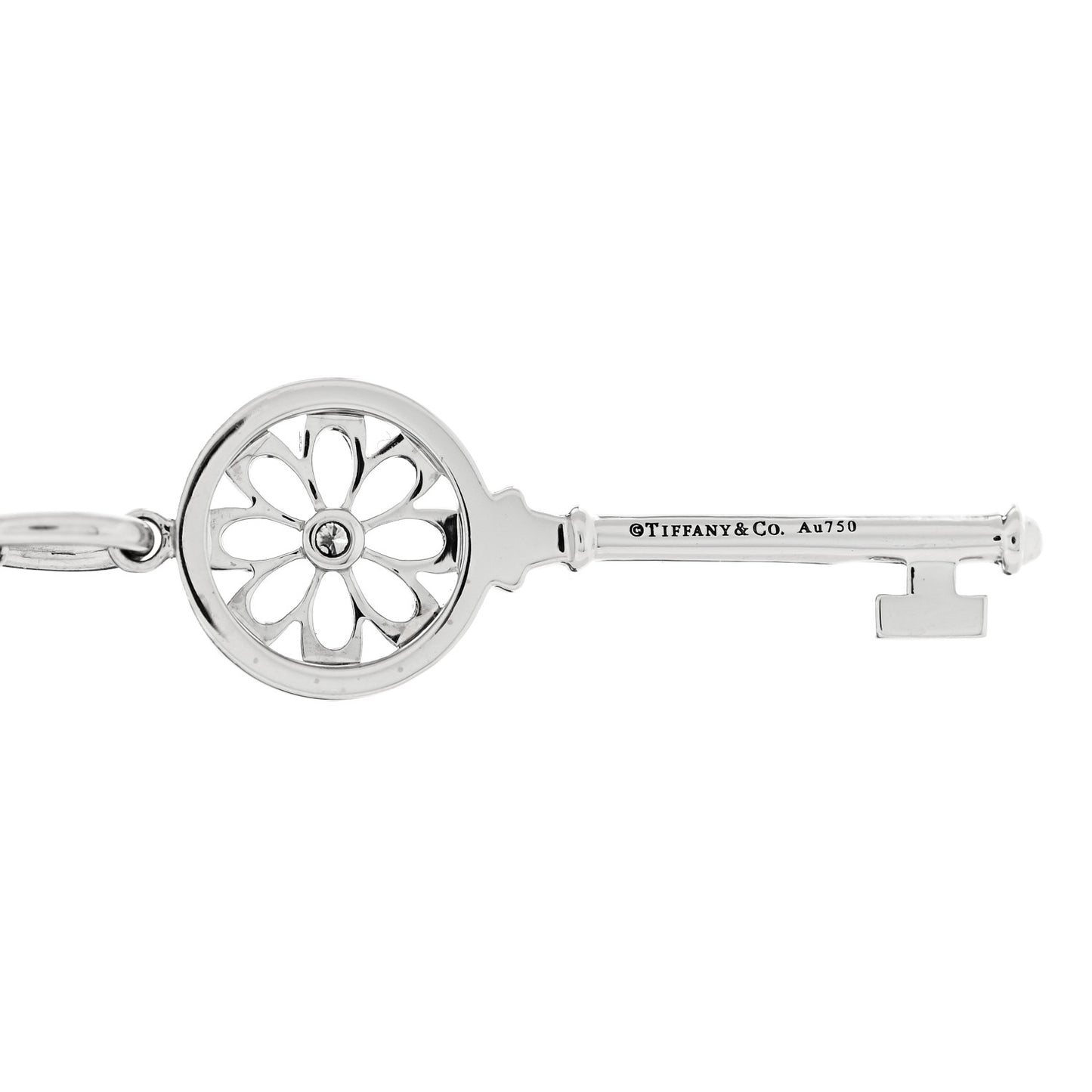 18K White Gold Diamond Floral Key Pendant Necklace