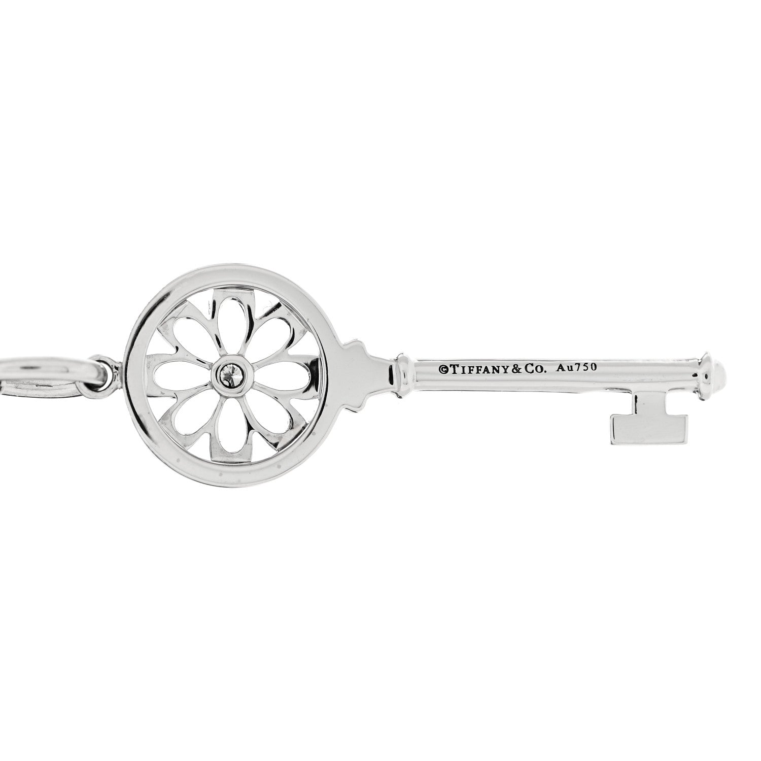 Tiffany 18K White Gold Diamond Floral Key Pendant Necklace 4 of 7