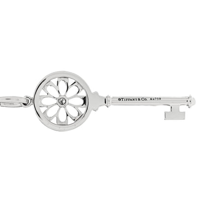 Tiffany 18K White Gold Diamond Floral Key Pendant Necklace 4 of 7