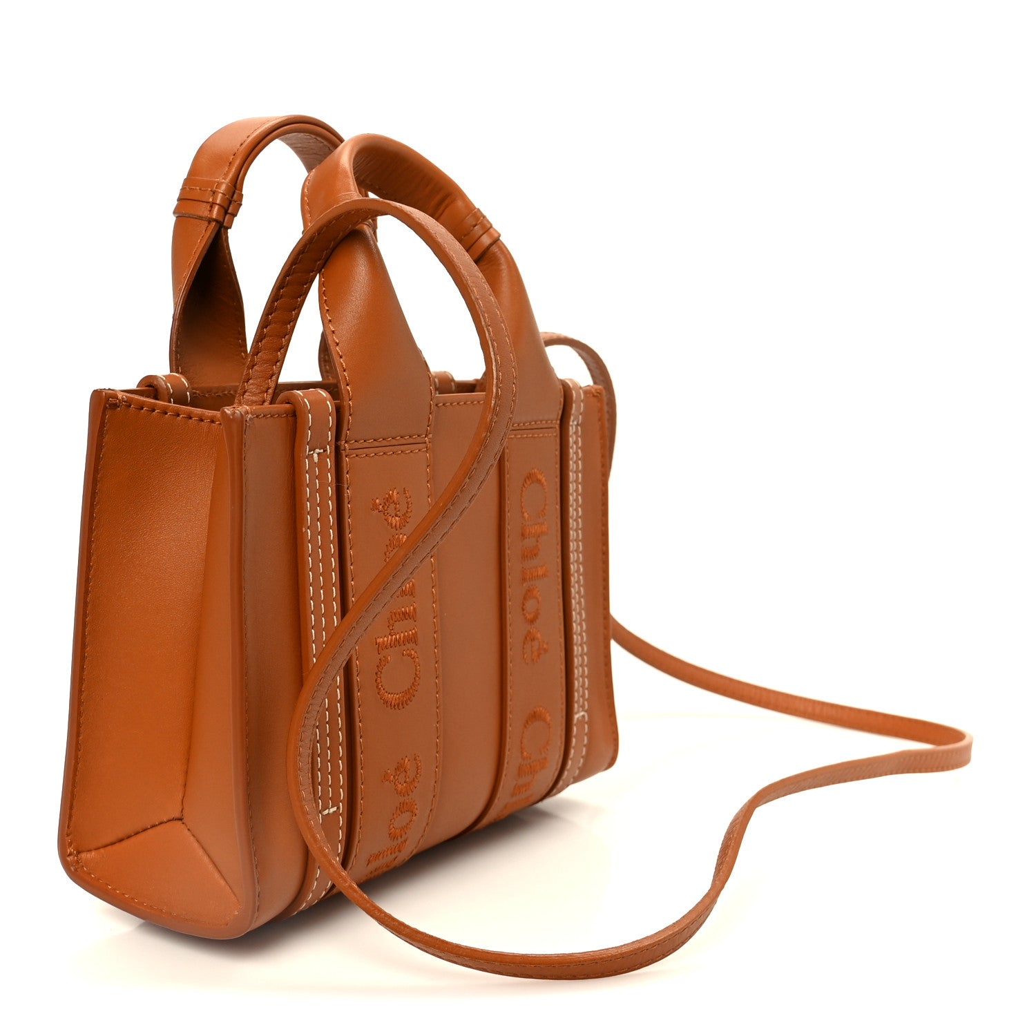 Chloe Calfskin Mini Woody Ribbon Tote Caramel 3 of 10