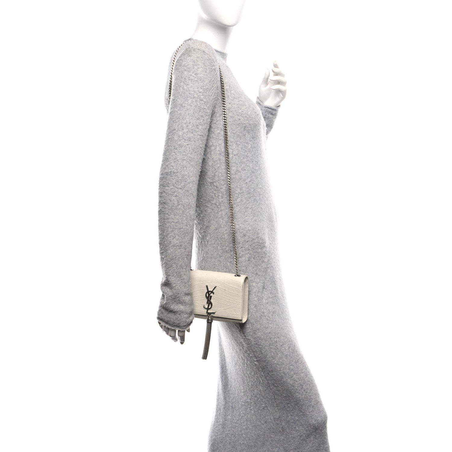 Saint Laurent Calfskin Crocodile Embossed Small Classic Monogram Kate Tassel Satchel  Crema Soft 2 of 10