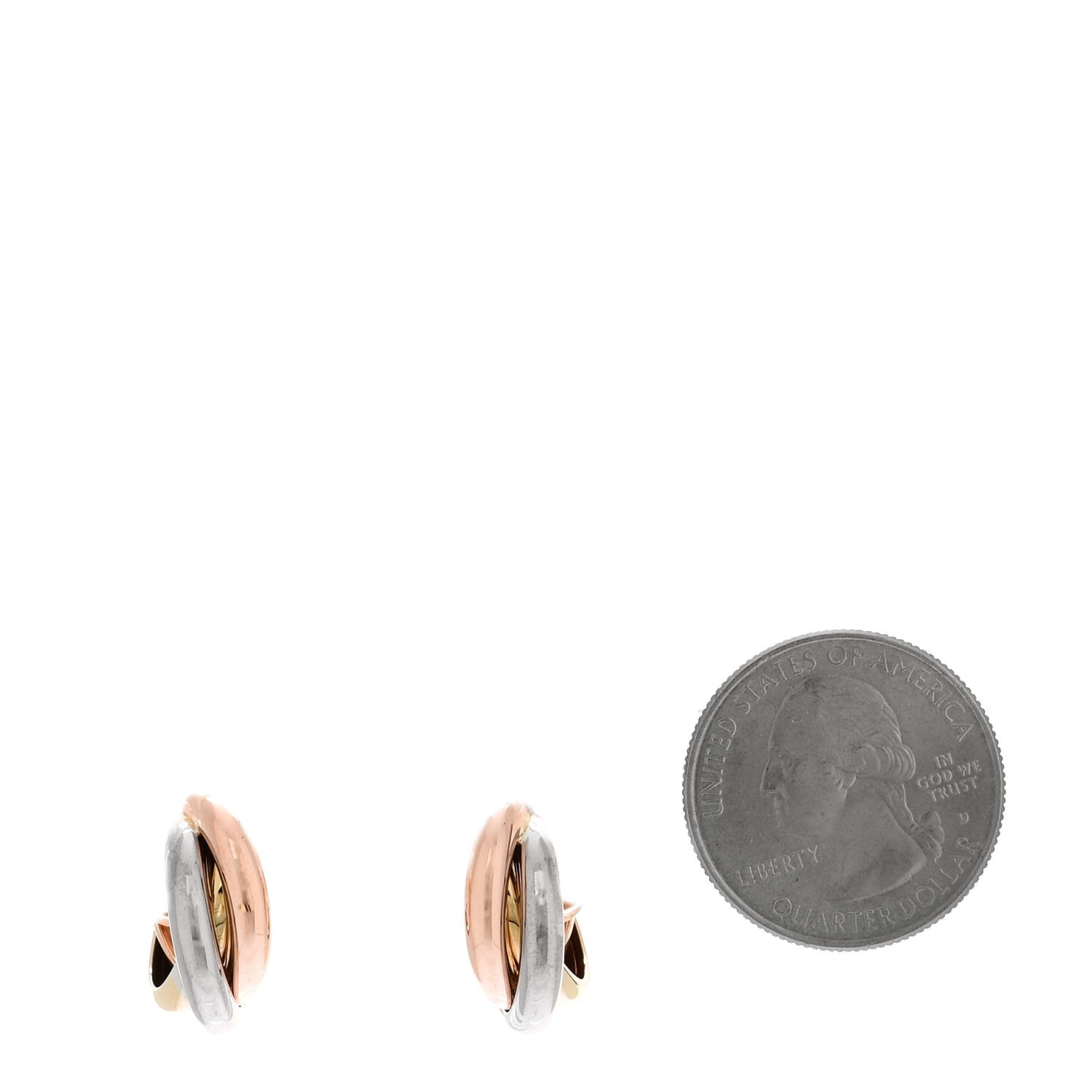 Cartier 18K Pink Yellow White Gold Classic Trinity Hoop Earrings 2 of 5