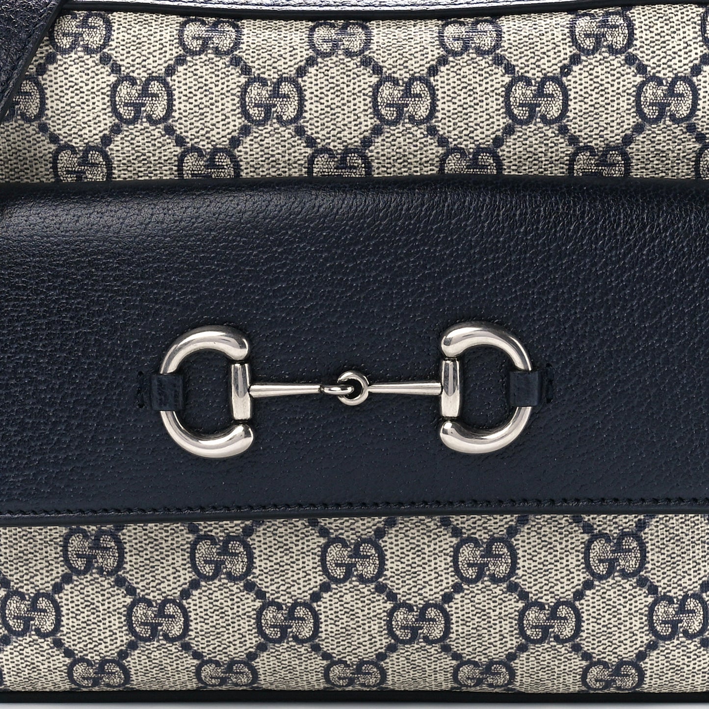GG Supreme Monogram Textured Dollar Calfskin Small Horsebit 1955 Shoulder Bag Beige Blue