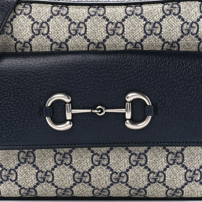 Gucci GG Supreme Monogram Textured Dollar Calfskin Small Horsebit 1955 Shoulder Bag Beige Blue 8 of 11